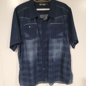 Men's Oxygen Casual Button Down Shirt - Dark Blue Denim Look Size XXL